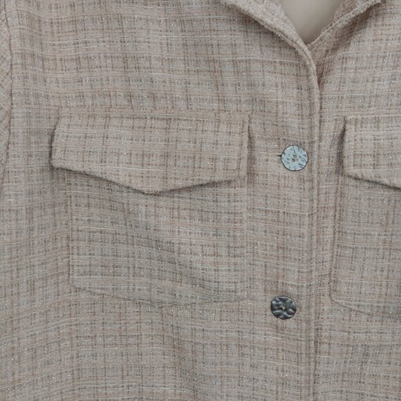 DAVI & DANI Women's Shacket Cream Tweed Buttoned Plaid Jacket Size L Oversized - Picture 4 of 8
